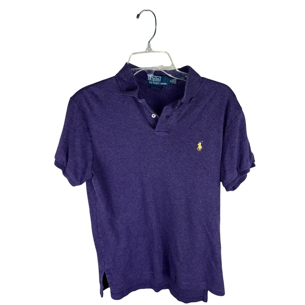 Polo Ralph Lauren‎ Mens Custom Fit Purple Heather Mesh Polo Shirt Yellow Pony M
